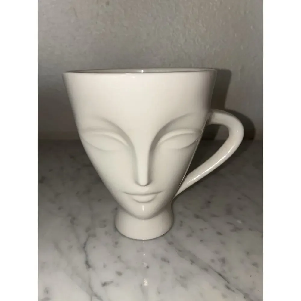Jonathan Adler Muse White Ceramic Double Face MUG Cup Sculptural Modern Art